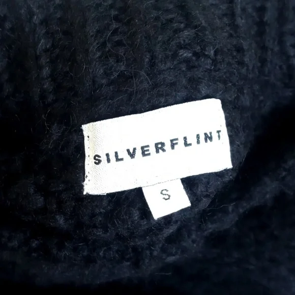 Black Chunky Cable Chunky Knit Long Sleeve Cropped Sweater S (Silverflint) - Picture 2 of 10